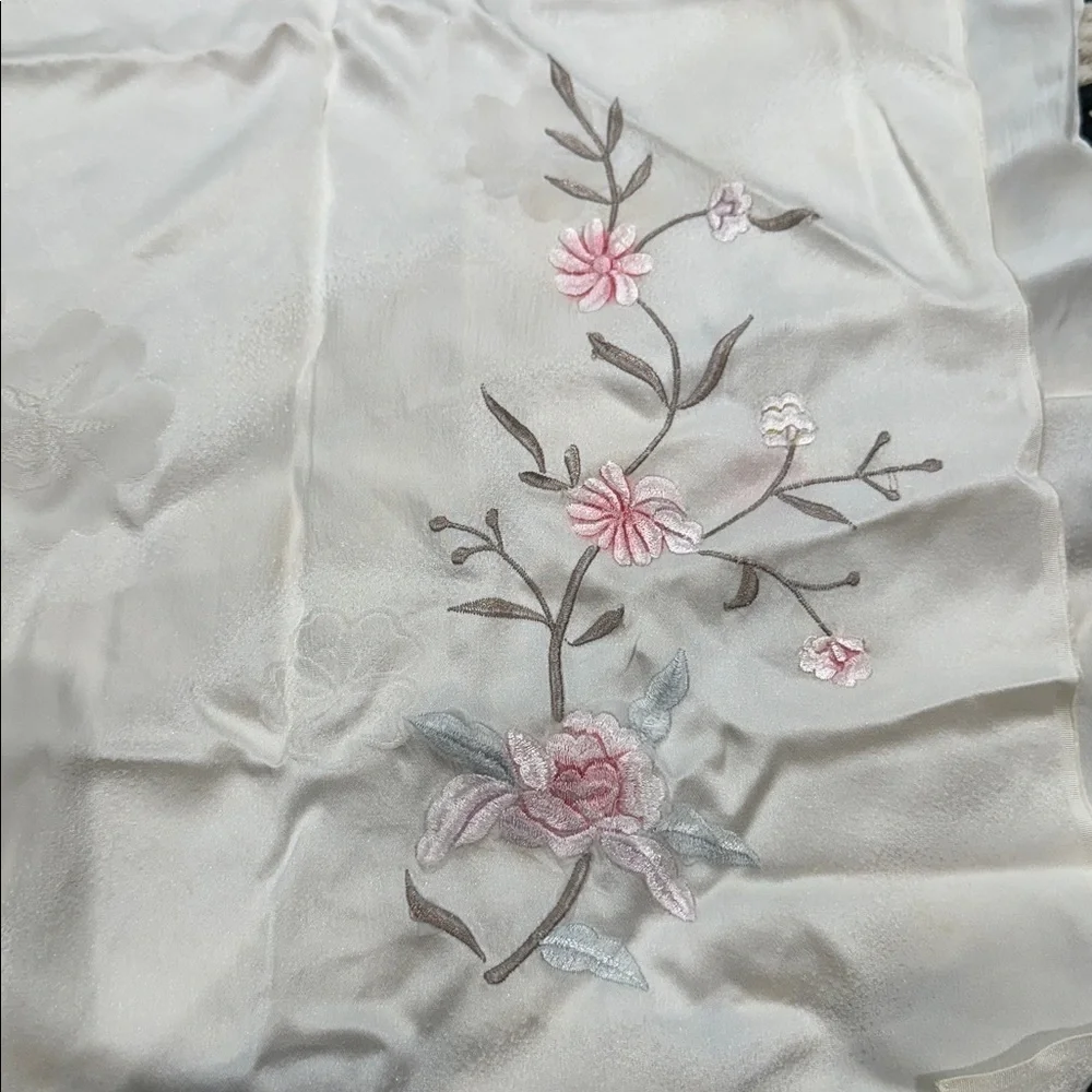 Vintage Floral Embroidered silk Scarf
